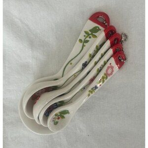 Nesting Ceramic Floral Measuring Spoons 5 Piece Set Baking